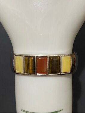 Multicolor Inlay marbled Stone Cuff Clamp Bracelet - Yellow and Browns